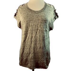 Chaser Laced Shoulders Slubbed Pull-Over Tee Top Sz M Breast Pocket Gray NEW
